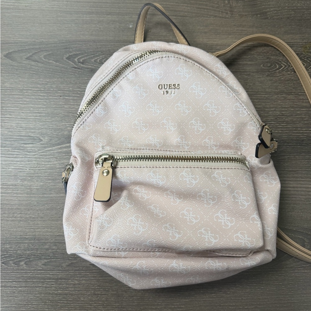 GUESS Light Pink Logo Mini Backpack with Gold Hardware